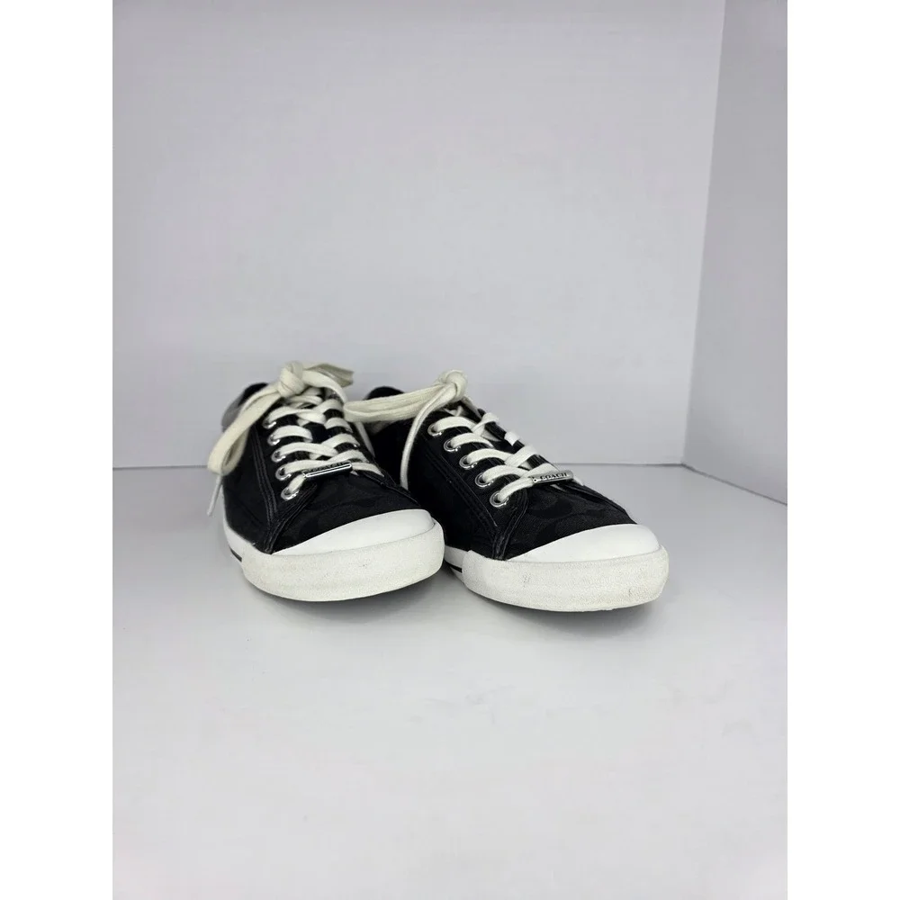 Coach Francesca Sneakers Womens 8B Black Canvas Signature C Silver Trim Classic